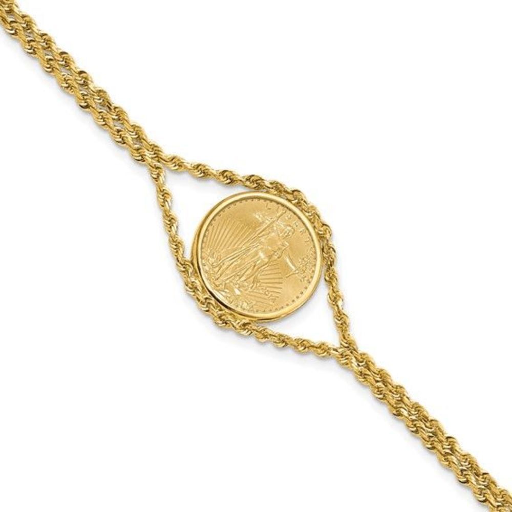 Wideband Distinguished Coin Jewelry 14k Polished Double Rope Mounted 1/10oz Amer